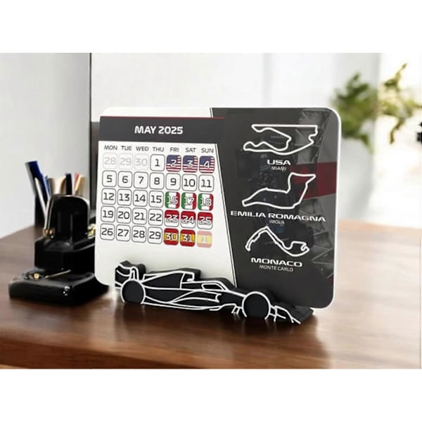 2025 Kalender, 7.0\" x 5.5\" Racingkalender 2025 Skrivbordsdekoration, 2025 Skrivbordskalender med Bilställ, Racing Skrivbordskalender 2025 Present till Motorsportentusiaster 2pcs