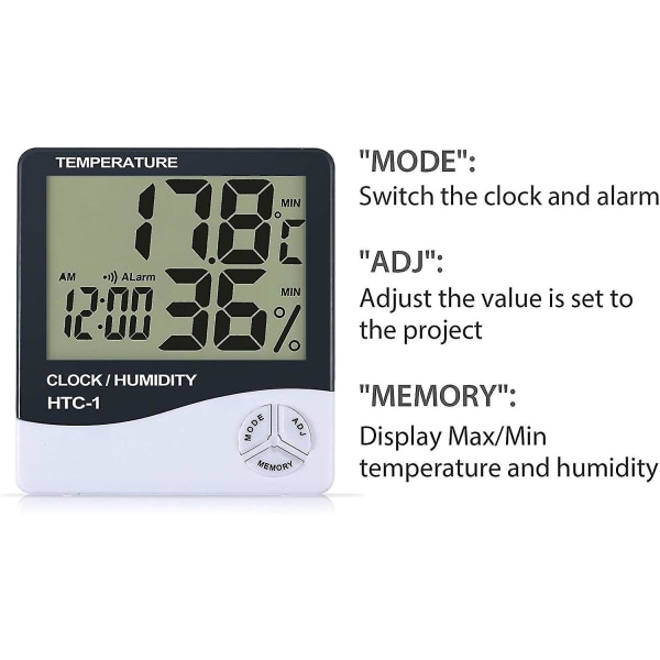 1 pakke LCD digitalt hygrometer termometer Temperatur fugtighedsmåler Indendørs ur -50 C ~ + 70 C, 10% ~ 99% Rh