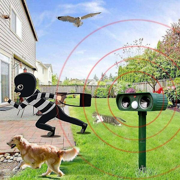 Ultrasonisk Katt-Avvisare Solcellsdriven - Justerbar Känslighet och Frekvens - Utomhus Katt-Avvisare för Att Hålla Bort Skadedjur - Trädgårdsskydd
