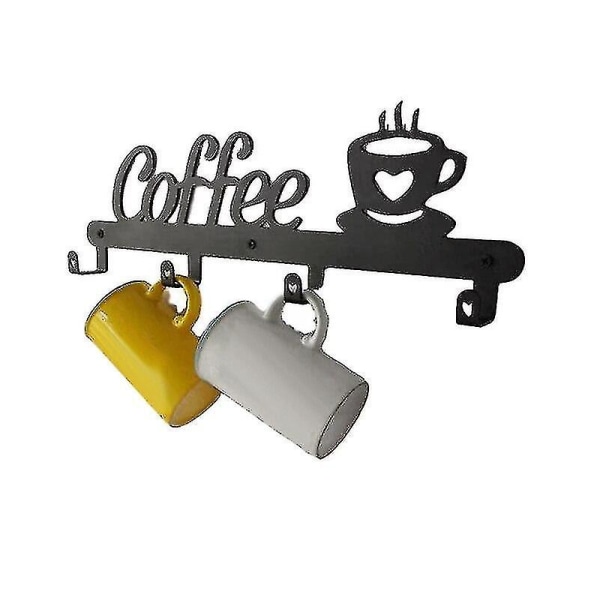 Kaffekrusholder Vægmonteret (4 kroge), køkken eller kaffebar dekorationsskilt, til bøjler til kaffekrus