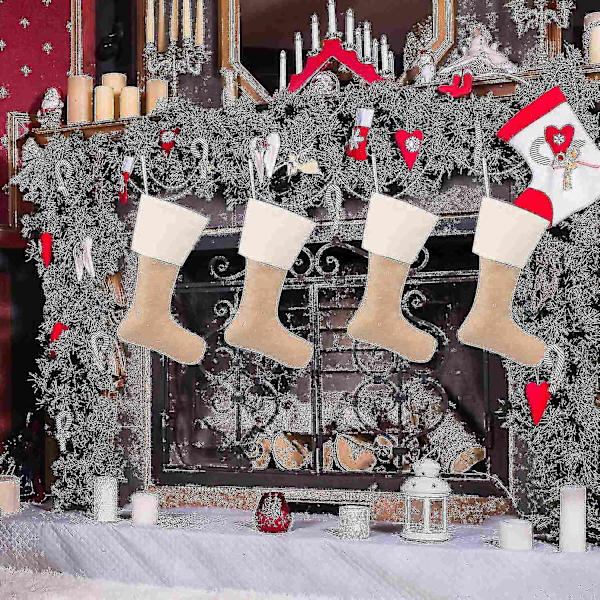 4 stycken julklappsstrumpor i säckväv för öppen spis, DIY