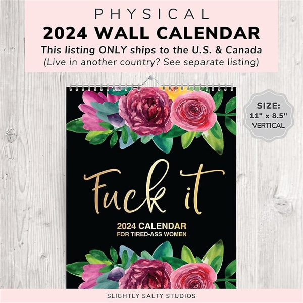 Vuoden 2024 kalenteri väsyneille naisille, kotitoimiston riippuva koristeltu kalenteri