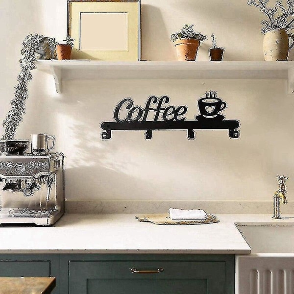 Kaffekrusholder Vægmonteret (4 kroge), køkken eller kaffebar dekorationsskilt, til bøjler til kaffekrus