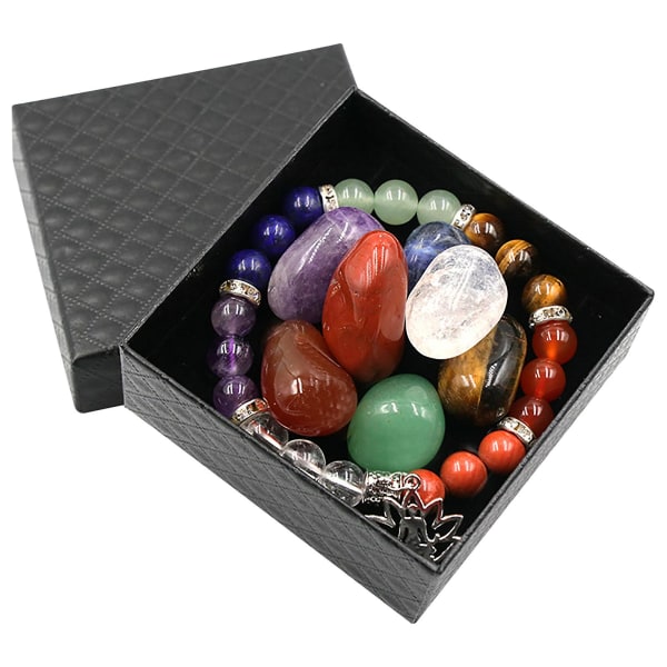 Säsongs- och semesterdekorationer Naturliga Kristaller Oregelbundna Färgglada Stenar Yoga Färgglada Stenar Armband Set Presentask