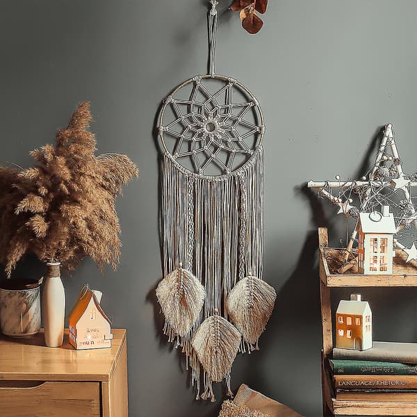 Boho Tassel Makrame Veggteppe Bomullstau Vevd Drømmefanger Gårdshusdekorasjon