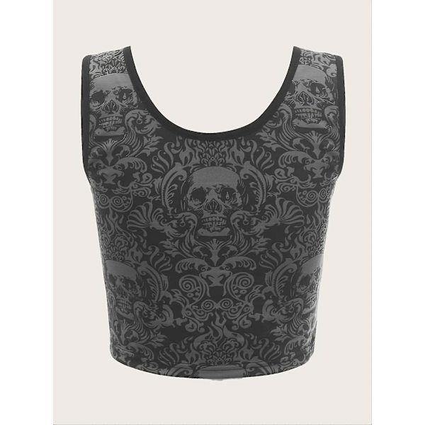 Y2k Grunge Skalleprint Cami Top, Y2k V-hals Ærmeløs Løstsiddende Tanktop, Kvinders Tøj
