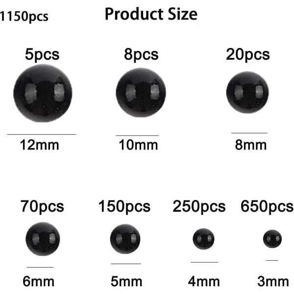 1150 stk. 3/4/5/5/6/8/10/12mm hvide runde perler satin til gør-det-selv-håndværk halskæder øreringe ringe (sort) jul