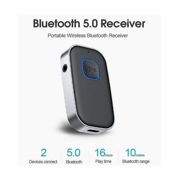 Bluetooth-mottaker med mikrofon Aux billydadapter 3,5 mm trådløs Bluetooth 5.0 Audio Convert