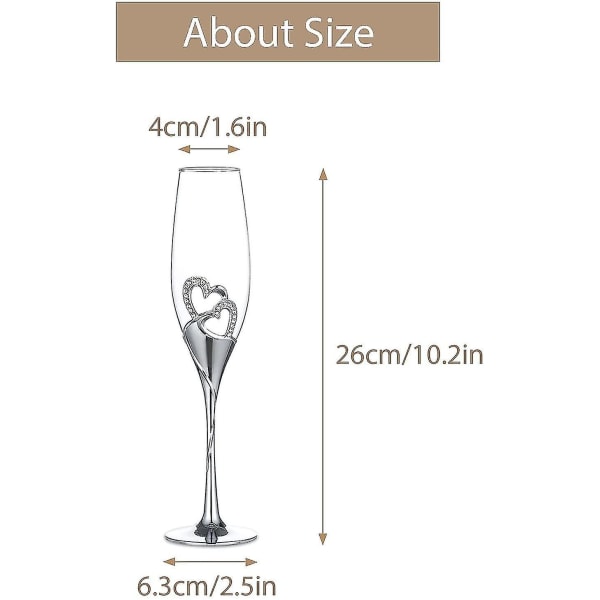 2-delat Creative Champagneglasset Set Kristallglas Hjärtformade Bröllop Champagne Gift Cut Glasögon, Silver