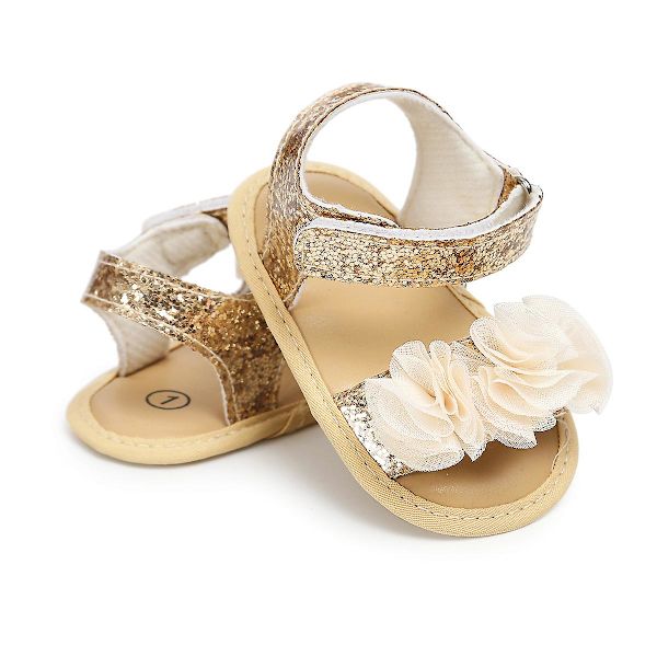 Spädbarn Baby Flickor Sommar Sandaler Med Blomma Mjuk Sula Nyfödd Småbarn Första Walker Spjälsäng Klänning Skor