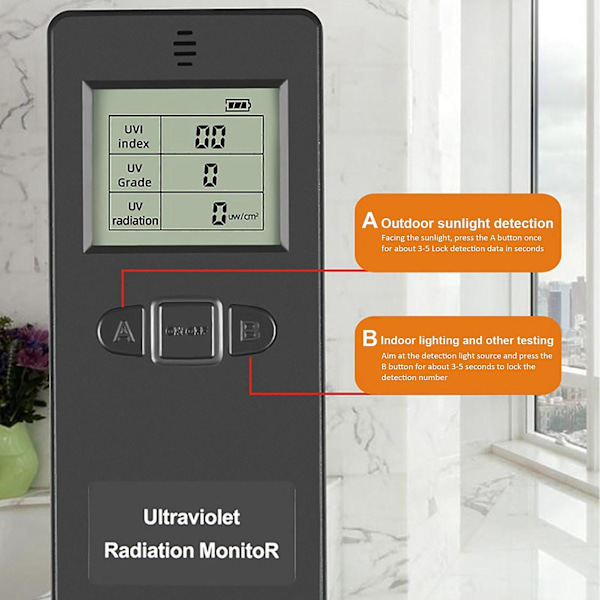 Digital UV-strålingsdetektor UV UVI-måler Dosimeter Tester med temperaturvisning for H