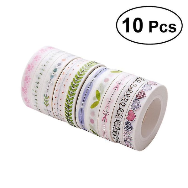 10 stk Dekorative Washi-Teipsett DIY-Maskeringsteip-Samling Klistrete Papirteip For DIY-Håndverk Gaveinnpakking (Tilfeldig Farge, 10 Ulike Stiler