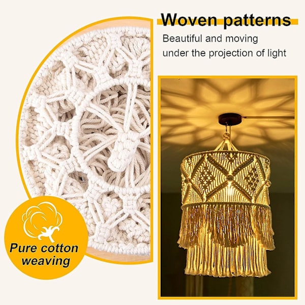 Handgjord väggbonad lampskärm Macrame Boho Dekor Handgjord Bonad Bakgrund Sänggavel Väggbonad