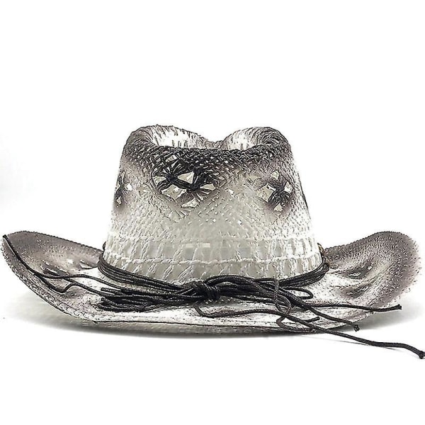 Naisten Straw Hollow Western Cowboy Hat Lady Käsintehty Bohemia Feather Sombrero