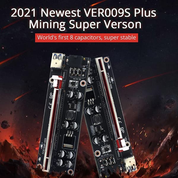 Ver009s Plus Pci-e Riser -kortti Gpu Mining Pcie X1 To X16 6pin Power Usb3.0 -kaapeli