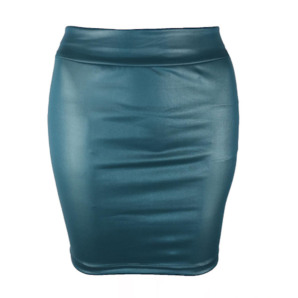 Kvinnors minikjol enfärgad hög midja smal passform stretchig matt konstläder mysig pendlare bodycon kjol streetwear blue xl