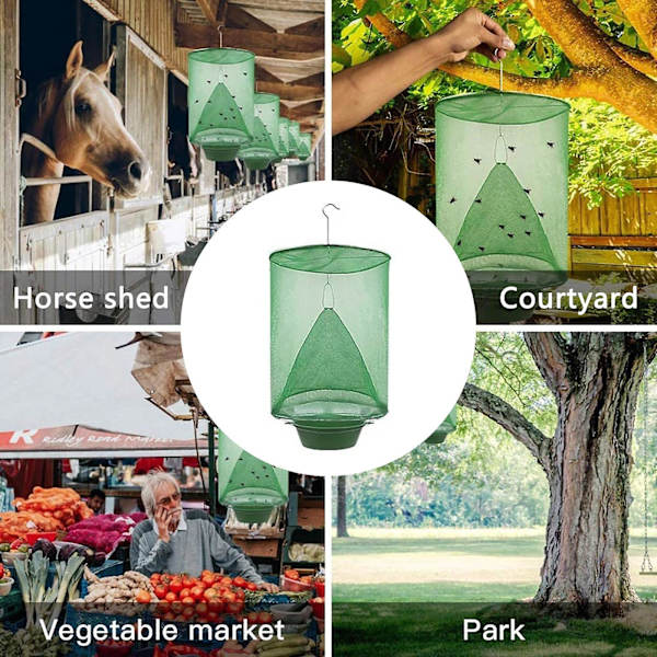 4 kpl Ranch Fly Trap - Uudelleenkäytettävä kärpäsloukku tarjottimen kanssa sisä- ja ulkokäyttöön, riippuviin tiloihin, talleihin, puutarhoihin ja hedelmätarhoihin