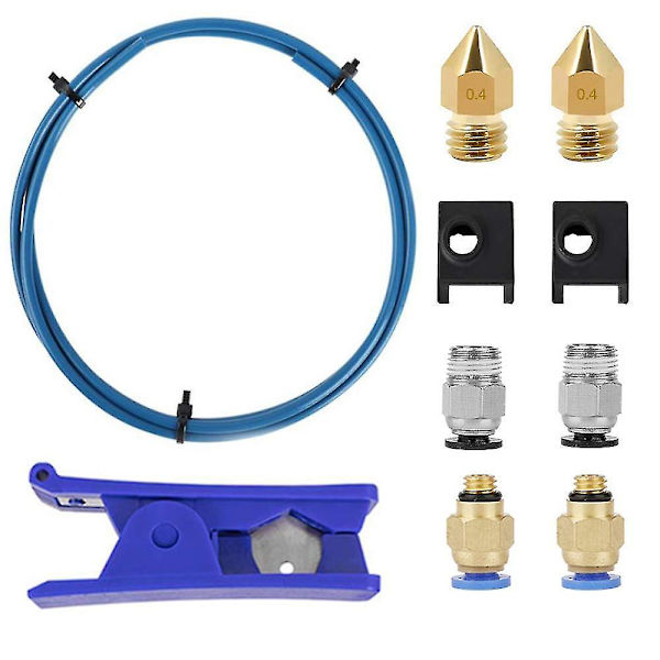 Opgrader 3D-printerkit med 1 m slange, PTFE-rørsav, pneumatiske fittings og Mk8-sokker og ekstra dyser til Ender 3