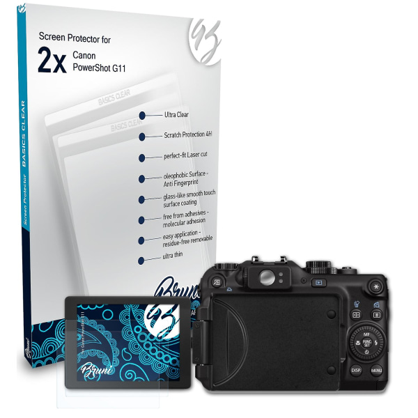 Bruni 2x beskyttelsesfolie kompatibel med Canon PowerShot G11 folie