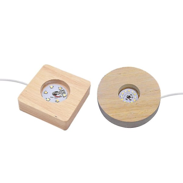 2 Pcs Led Light Display Stand Wooden Luminous Base (round + Square)