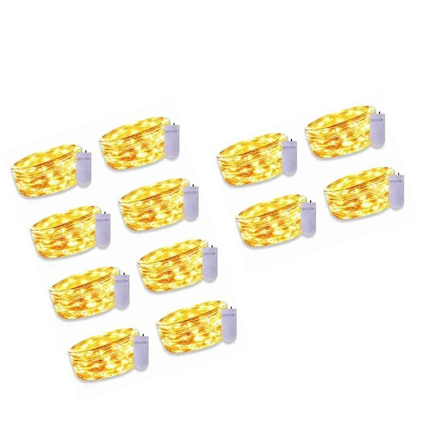 12 st 2m LED-slingor 3V varmt gult ljus 0,03W vattentät flexibel för fest sovrum restauranger bröllop