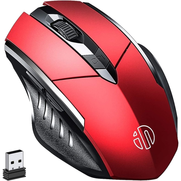 Trådlös mus, laddningsbar 2,4 g USB optisk ergonomisk spelmus nanomottagare, 3 nivåer röd