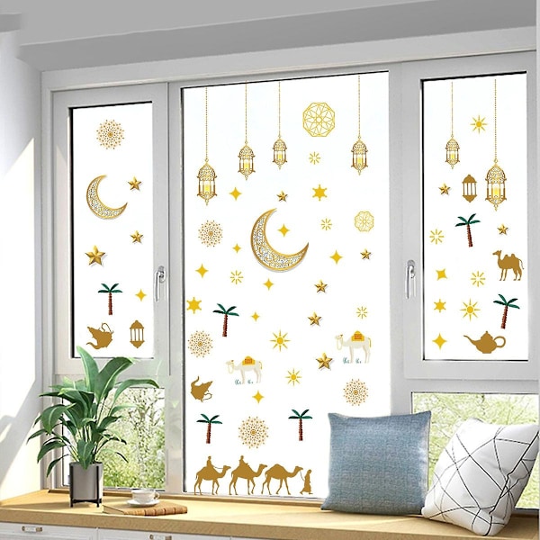 Eid Mubarak -koristeet, Eid Mubarak -ikkunatarrat Ramadan -tarrat uudelleenkäytettävät tähti kuu lyhty ikkuna