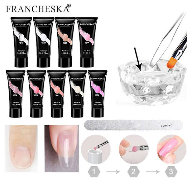 15ml Klar Vit Nagel Poly Acryl Gel UV LED Builder Akrylgel för Snabb Förlängning