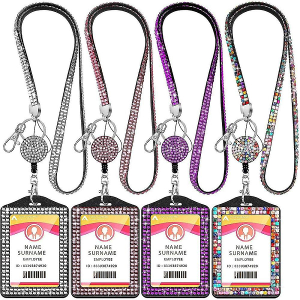 4 sett med strass lanyard ID-kortholder badge reel kortholder