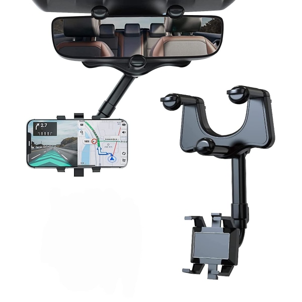 Biltelefonholder for bakspeil, Auto 360 roterende og uttrekkbar biltelefonholder for alle smarttelefoner