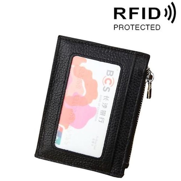 Korthållare i läder med dragkedja, RFID-blockerande kortfodral, skyddsficka, myntbörs, storlek: 11*8*1,5 cm Black