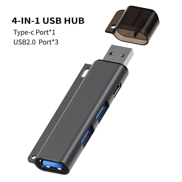 Ryra USB 2.0 Hub 4 in 1 nopea laajennustelakka Type C -jakaja, monitoiminen