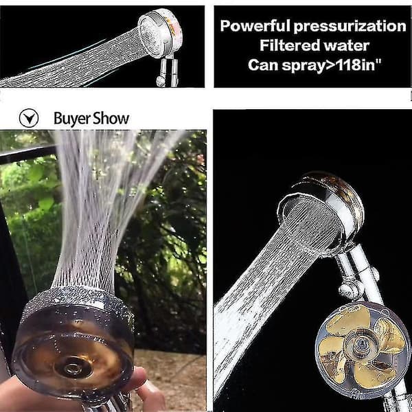 Turbo Propell Dusjhode Vannbesparende Høytrykksstrøm 360 Grader Med Vifteforlengelse Dusjhode Regn Med Holder