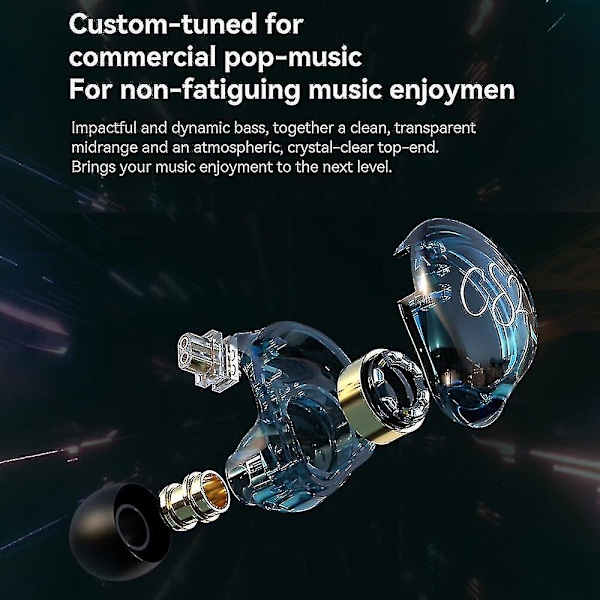 Waner Cs2 Högkvalitativa trådbundna hörlurar In-ear 1dd dynamiska Hifi-subwoofer-hörlurar med brusreducering för löpning Svart