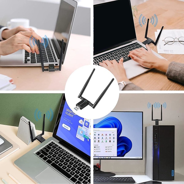 1300 mbps pitkän kantaman USB-wifi-sovitin PC-työpöydälle ja kannettavalle tietokoneelle, USB-langaton sovitin kaksoiskaistainen 2,4 GHz 5