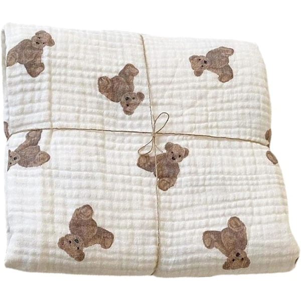 Nyfödd Babyfilt Toddler Bear Print Mottagningsfilt Dubbellager Bomullsfilt Nyfödd Barnvagn Swaddlefilt För Pojkar Flickor