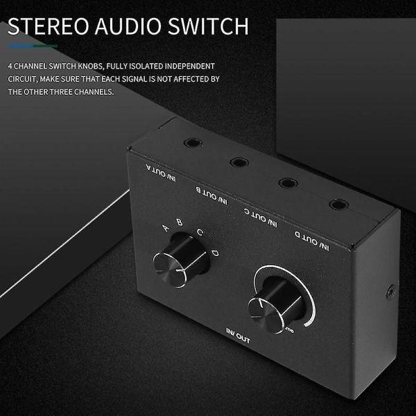 4 Port Audio-kytkin, 3.5mm Audio-vaihdin, Stereo Aux Audio -valitsin, 4 Tuloa 1 Ulostuloa/1 Tuloa 4 Ulostuloa