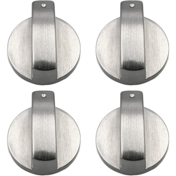Gaskomfurknopper, 4 stykker, metal, 6 mm, sølvfarvede, justeringsknapper til gaskomfur eller ovn