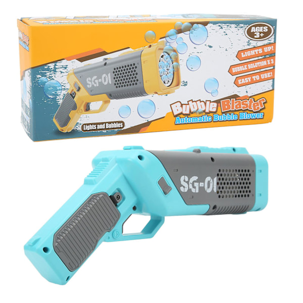 Bärbar automatisk bubbelmaskin med lampor - Kraftfull motor, ljusblå - Perfekt för fester och barn över 3 år