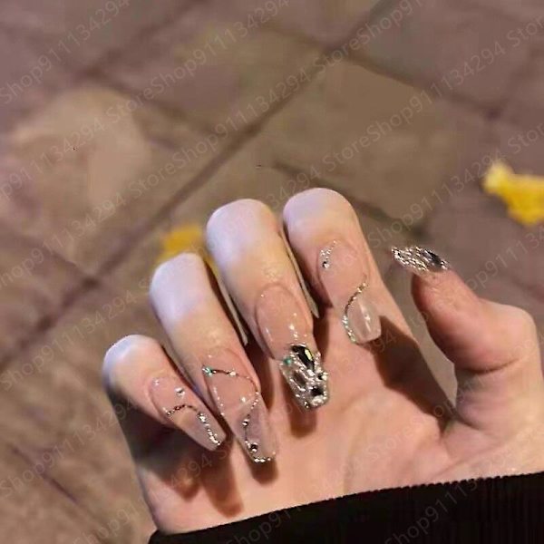 Diy Fashion All-match Hjerte Kæde Krystal Sløjfe 3d Aftagelig Bærbar Falsk Manicure Håndlavet Brud Negle Patch Smykker Gave Legetøj K S