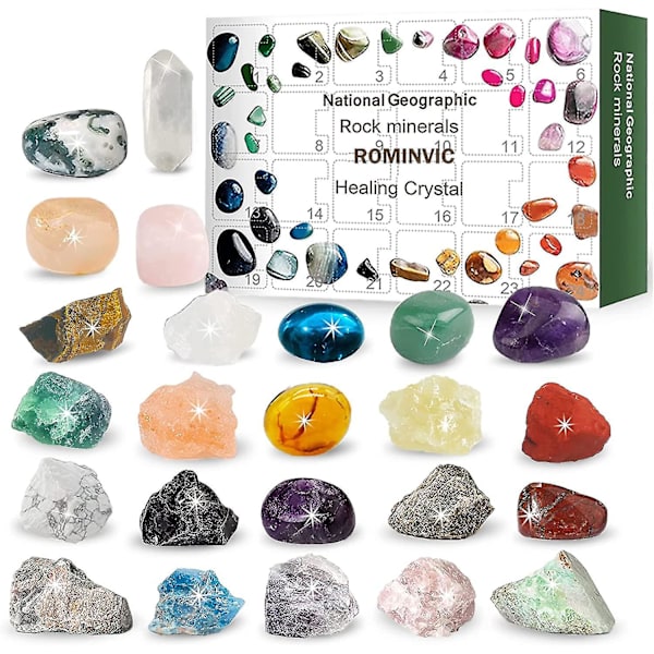 Rock Julekalender 2022, Julekalender med Nedtælling - 24 Dage med Malm, Mineraler, Ædelstene & Krystaller, Julekalender med 24 Ædelstene at Åbne Hver Dag For