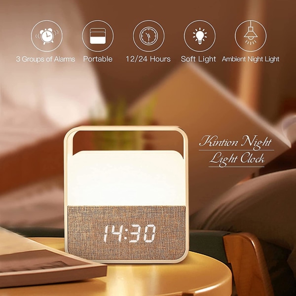 Natlysur, dæmpbart natlys digitalt vækkeur til stuen i soveværelset (hvid)