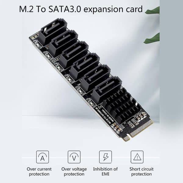 M2 M-key Pcie 3.0 til Sata Adapterkort 6 Port Sata Controller Udvidelseskort