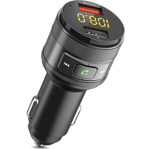Bluetooth FM-sender, bilradiosender Qc 3.0 bil trådløs Bluetooth FM-radioadapter Håndfri bilsett med dobbel usb-lader Støtter 64gb U