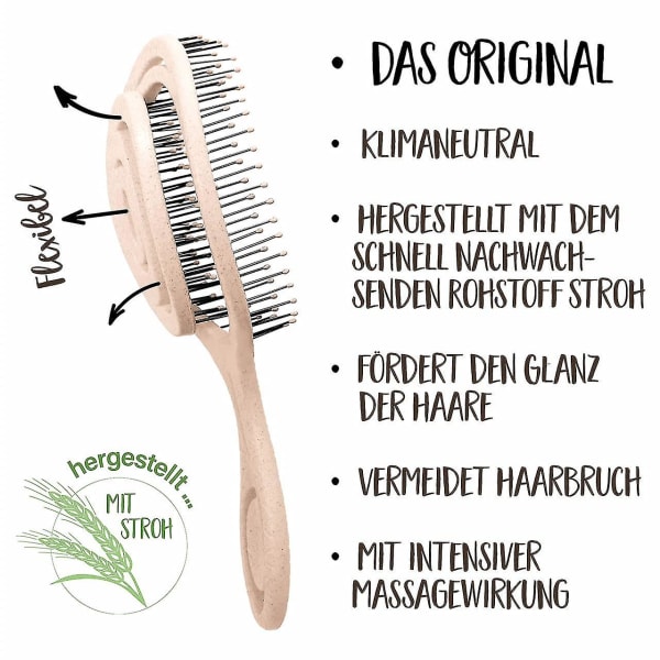 5 stk organisk hårbørste med strå, klimanøytral, ingen trekking, løsbar børste