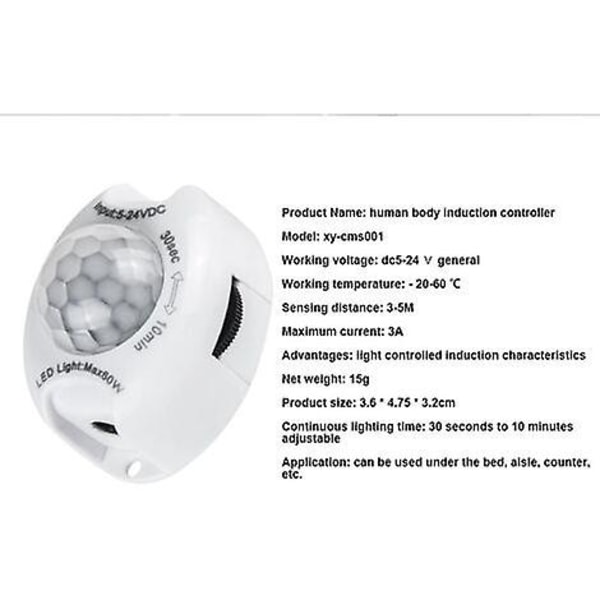 Dc 5v 24v Rörelsesensor Ljusströmbrytare Rörelsedetektor Aktivera Timer Auto Pir Rörelsesensor Ljus (ljuslist och plugin-strömförsörjning ingår ej)