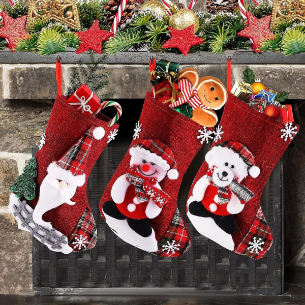 Black Friday 3-pack store julestrømper med nisse-, snømann- og reinsdyrkompatibel familieferiedekor