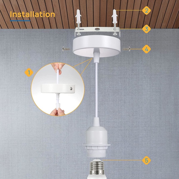 Lampupphängning E27 med skruvring, 100 cm textilkabel justerbar, pendellampa kompatibel med lampskärm, lamphållare idealisk för att hänga lampkök