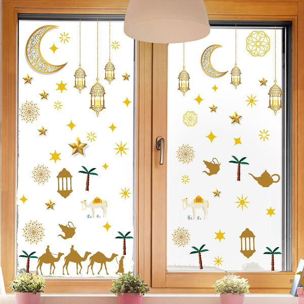 Eid Mubarak -koristeet, Eid Mubarak -ikkunatarrat Ramadan -tarrat uudelleenkäytettävät tähti kuu lyhty ikkuna