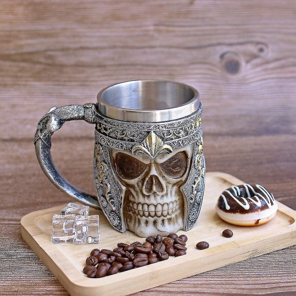 13 oz Skull Kaffekrus Viking Skull Ølkrus Rustfritt stål Fôrgave Farsdagsgave til menn Halloween-gave (1 stk)